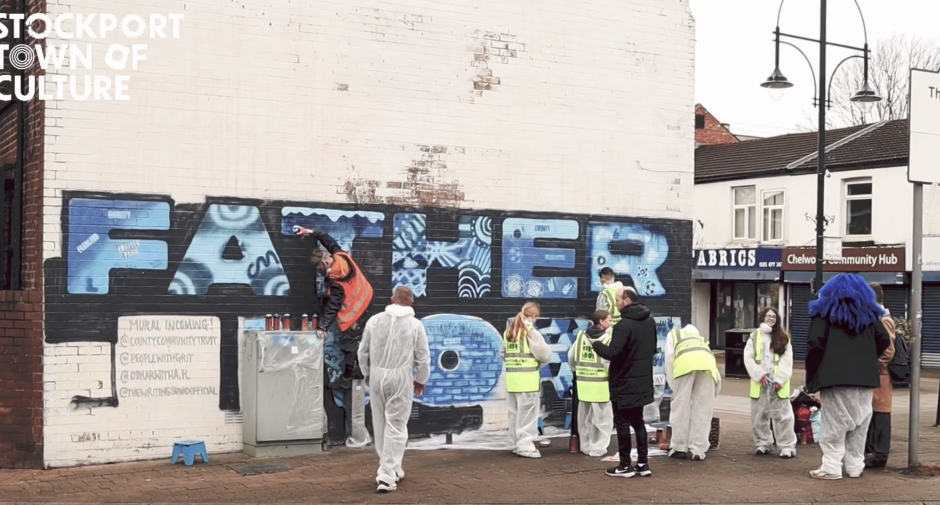 Stockport County Star Helps to Paint New Town Centre Mural